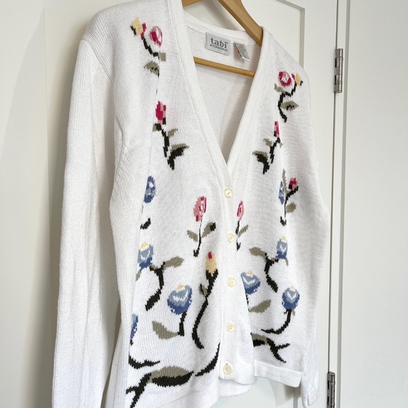 Vintage Cardigan with Floral Knit Graphic Button Up by Tabi 100% Cotton - Picture 2 of 9